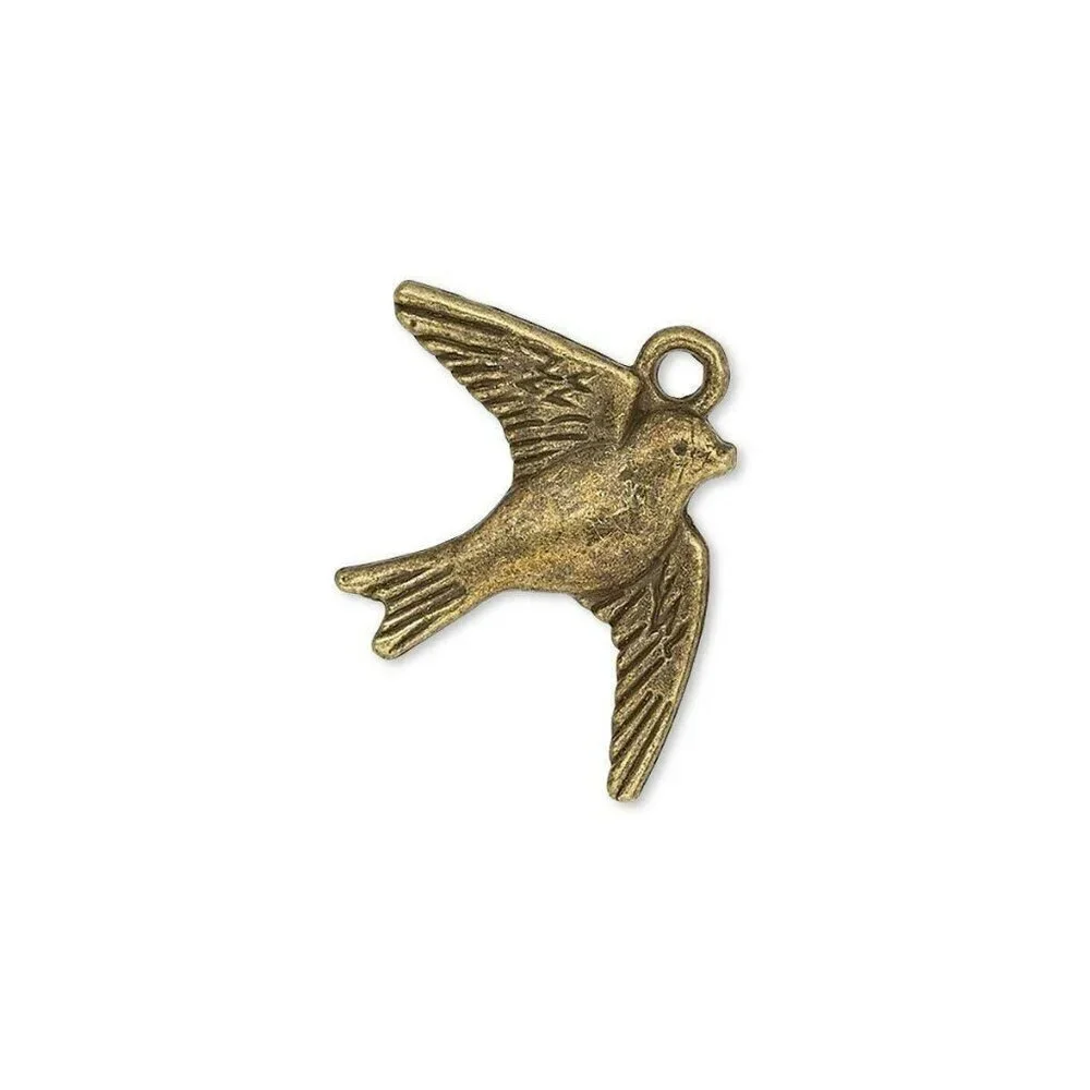 10 Antiqued Brass Pewter Flying Swallow Bird Charms Pendants 23x18mm Bulk Lot